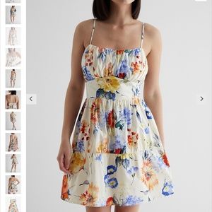 Floral Ruched Tiered Poplin Mini Dress Size: S